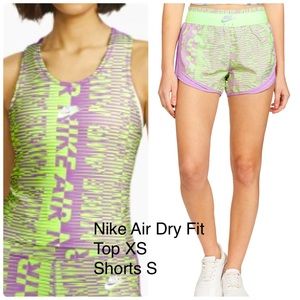 Nike Air Dry Fit set (2 items) Top and bottom shorts purple green excellent cond